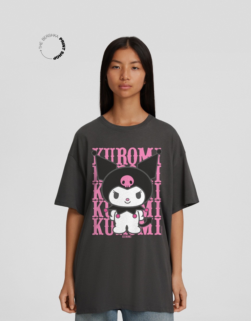 Camiseta oversized de manga curta com estampa Kuromi