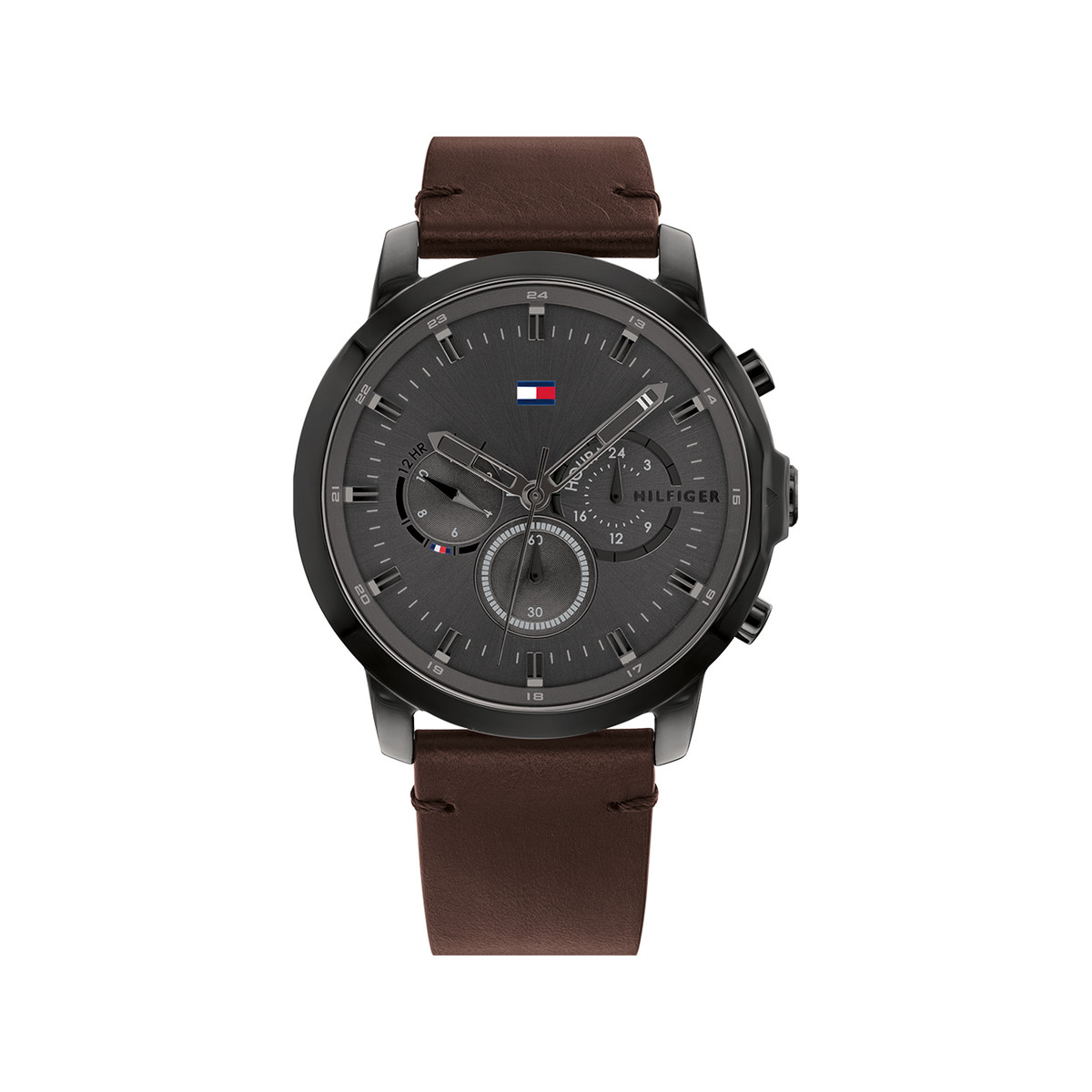 Montre Tommy Hilfiger homme acier noir cuir marron