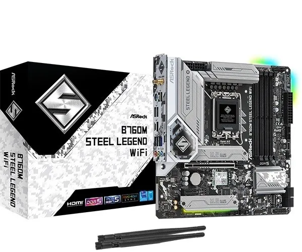 ASRock B760M Steel Legend WiFi - Bundkort - micro ATX - LGA1700 sokkel - B760 Chipset - USB-C 3.2 Gen2, USB 3.2 Gen 2, USB 3.2 Gen 1 - 2.5 Gigabit LAN, Wi-Fi 6E, Bluetooth - onboard grafik (CPU påkrævet) - HD Audio (8-kanaler)