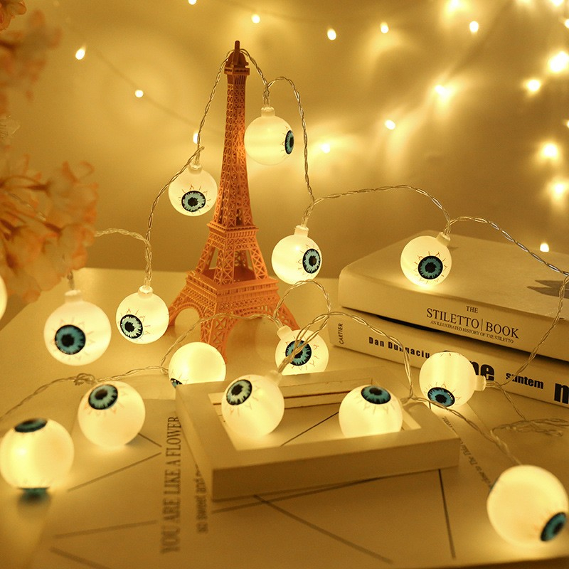 (1.5m) 10 LED's Halloween Party Deko Lichterkette Augäpfel Grusel Beleuchtung (Batteriebetrieben) - Warmweiss