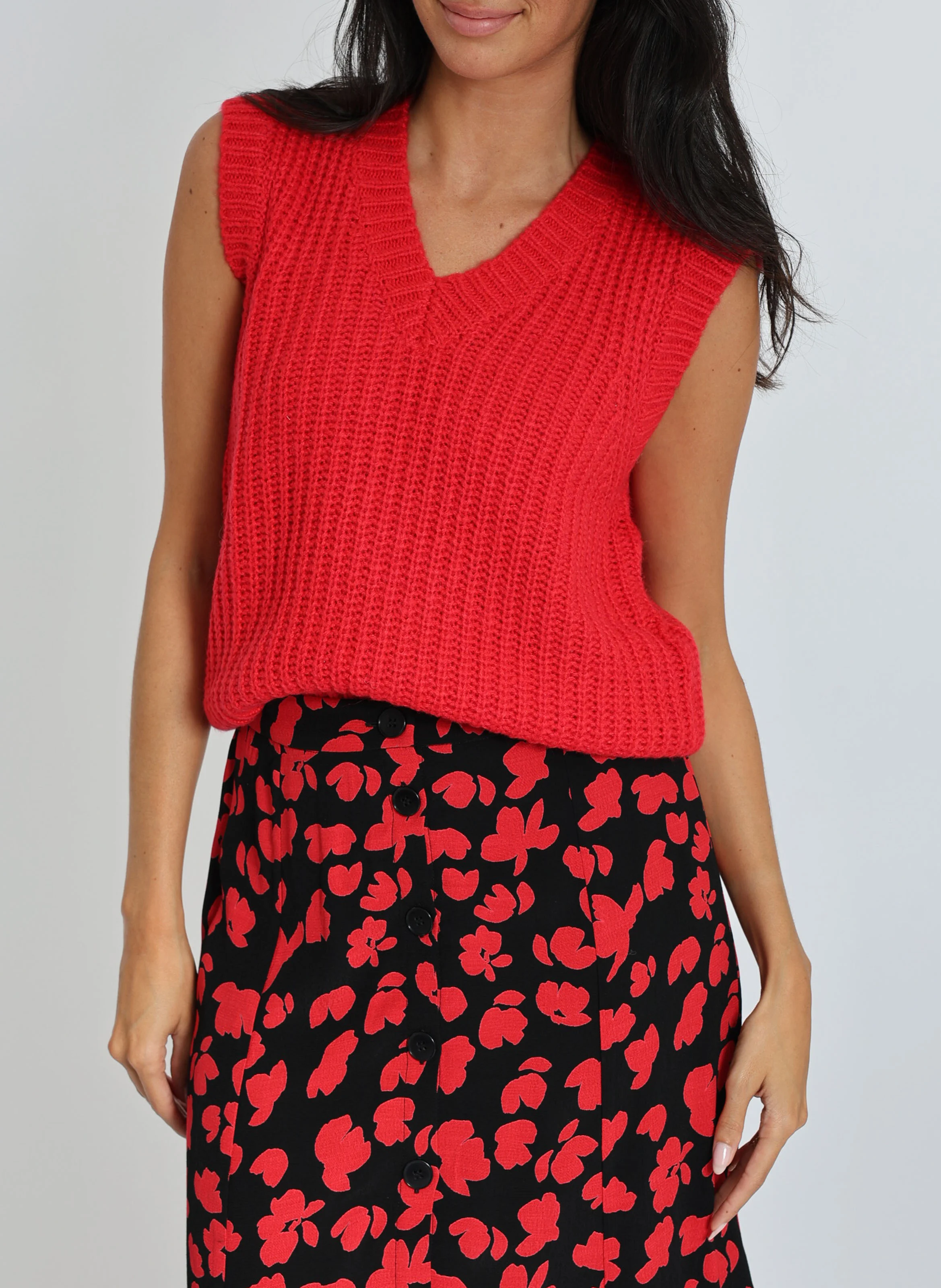 LANA - Pull droit en maille | Rouge