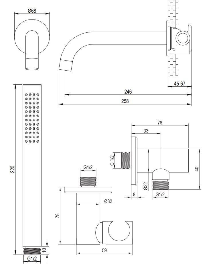 Brauer Copper Edition thermostatische inbouw badkraan met uitloop en staafhanddouche set 3 koper geborsteld PVD