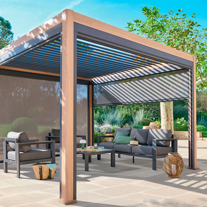 Pergola électrique bioclimatique EVORA Effet bois Honey
