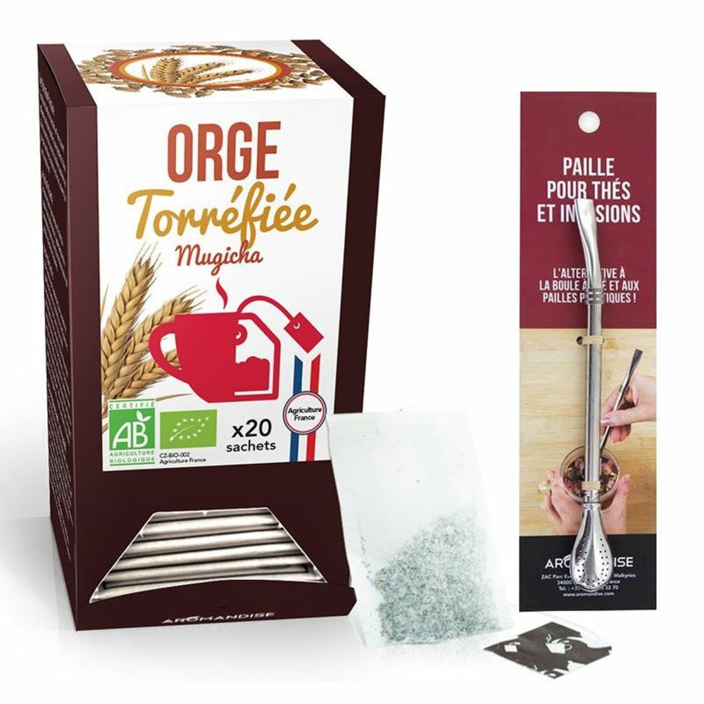 Orge torréfiée mugicha 20 sachets + paille inox avec filtre