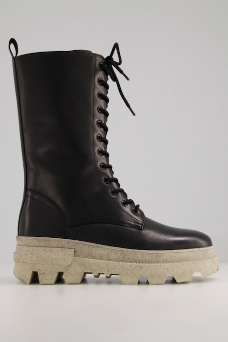 Lederboots, XL-Schaft, Schnürung, Plateausohle, Weite H