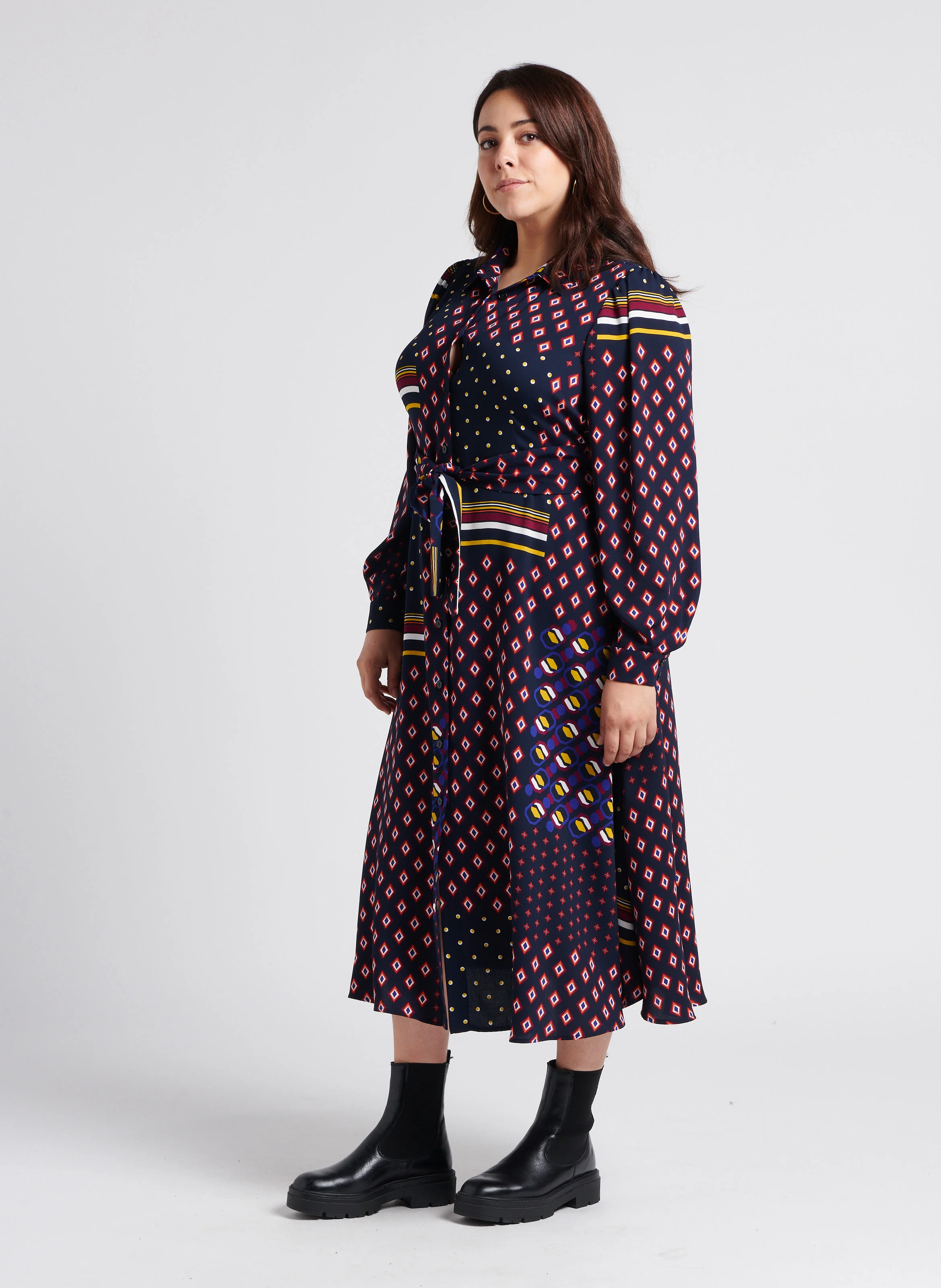 DARIA - Robe chemise longue à imprimé| Bleu