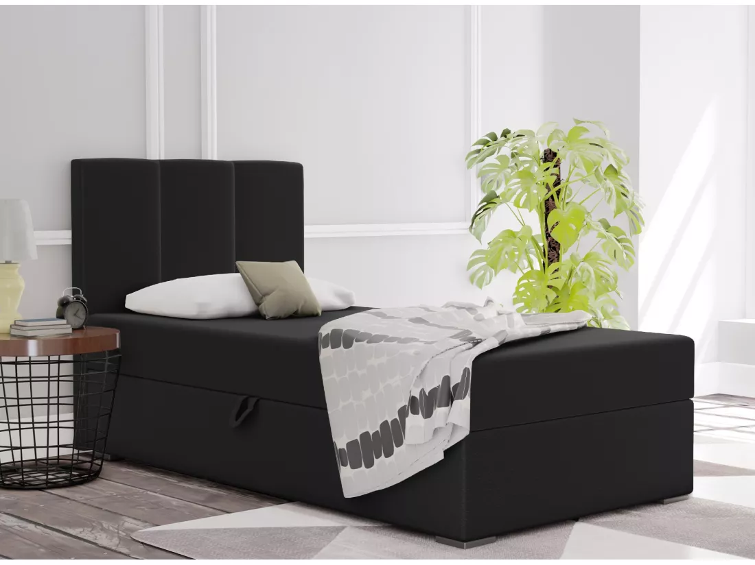 LIT BOXSPRING avec coffre de rangement Monaco Mini Basic côté gauche, 90x200 cm, Soft 11 (Noir)