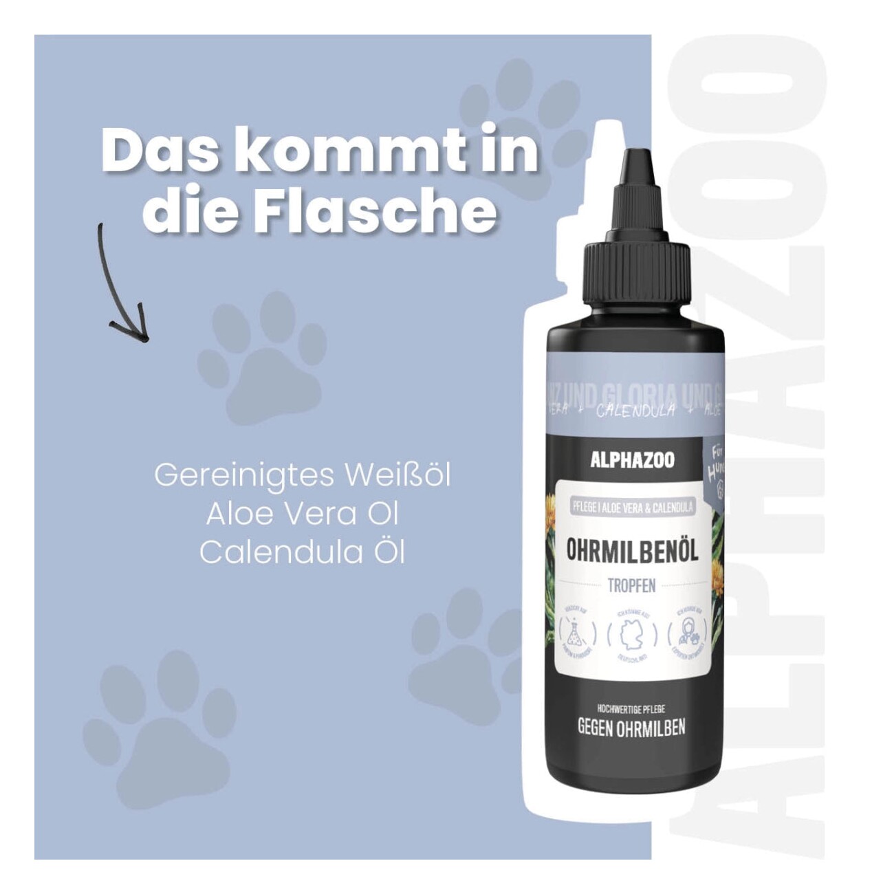 ALPHAZOO Anti Ohrmilbenöl 100ml I Hunde I Effektiv gegen Ohrmilben I Milben im Ohr