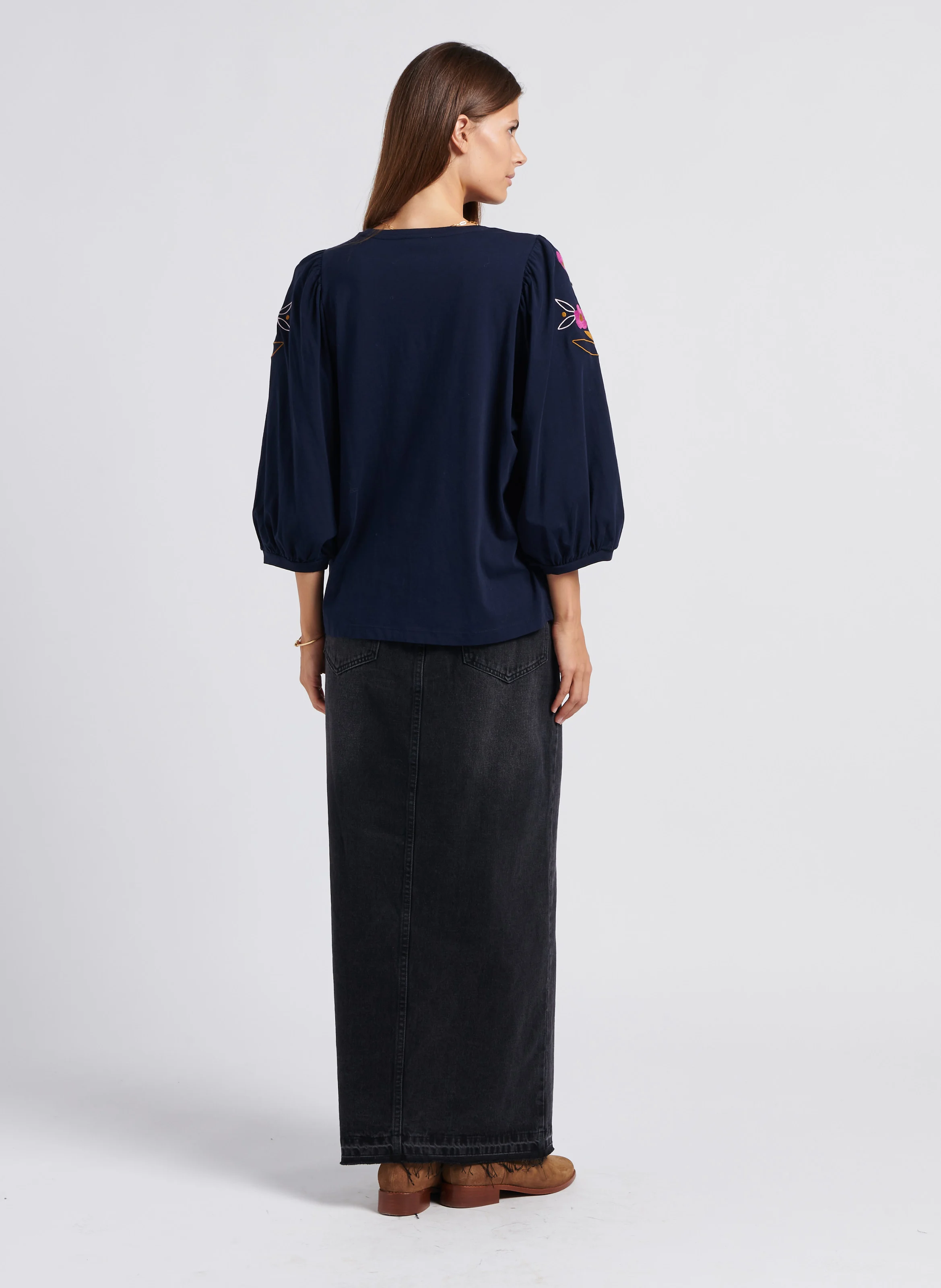 NETE - Jupe longue en coton | Noir