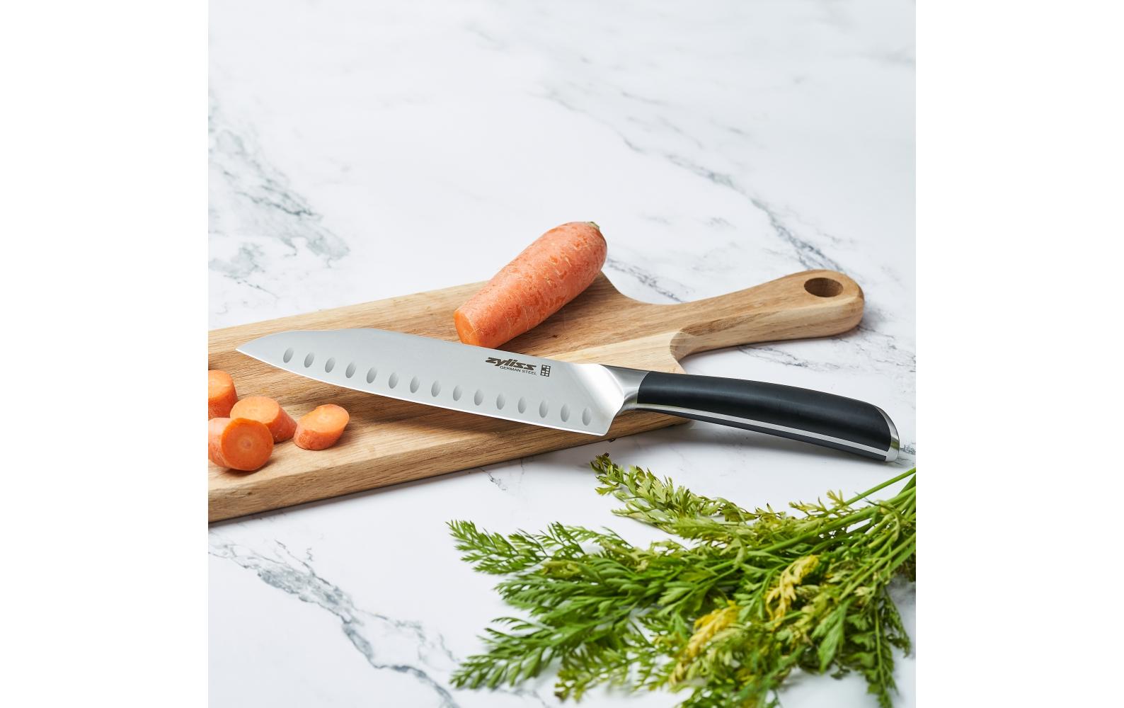 Santokumesser Comfort Pro 18 cm, Schwarz/SilberJapanische Küchenmesser mit Kullenschliff