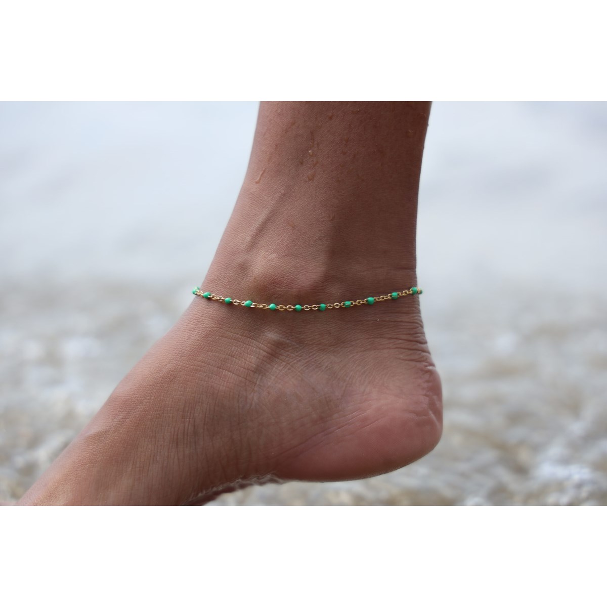 Sixty Stones - 60 - Chaîne De Cheville Chaine Doré Et Petite Pierre Turquoise - 25 X 0,4 Cm-