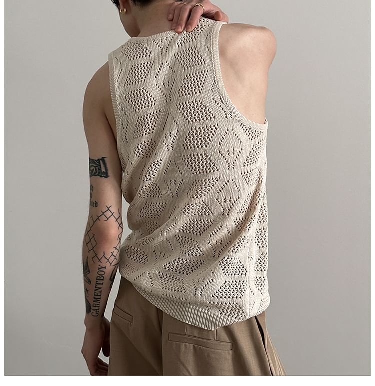 Nahagin - Tanktop met ronde hals en geperforeerde breisels