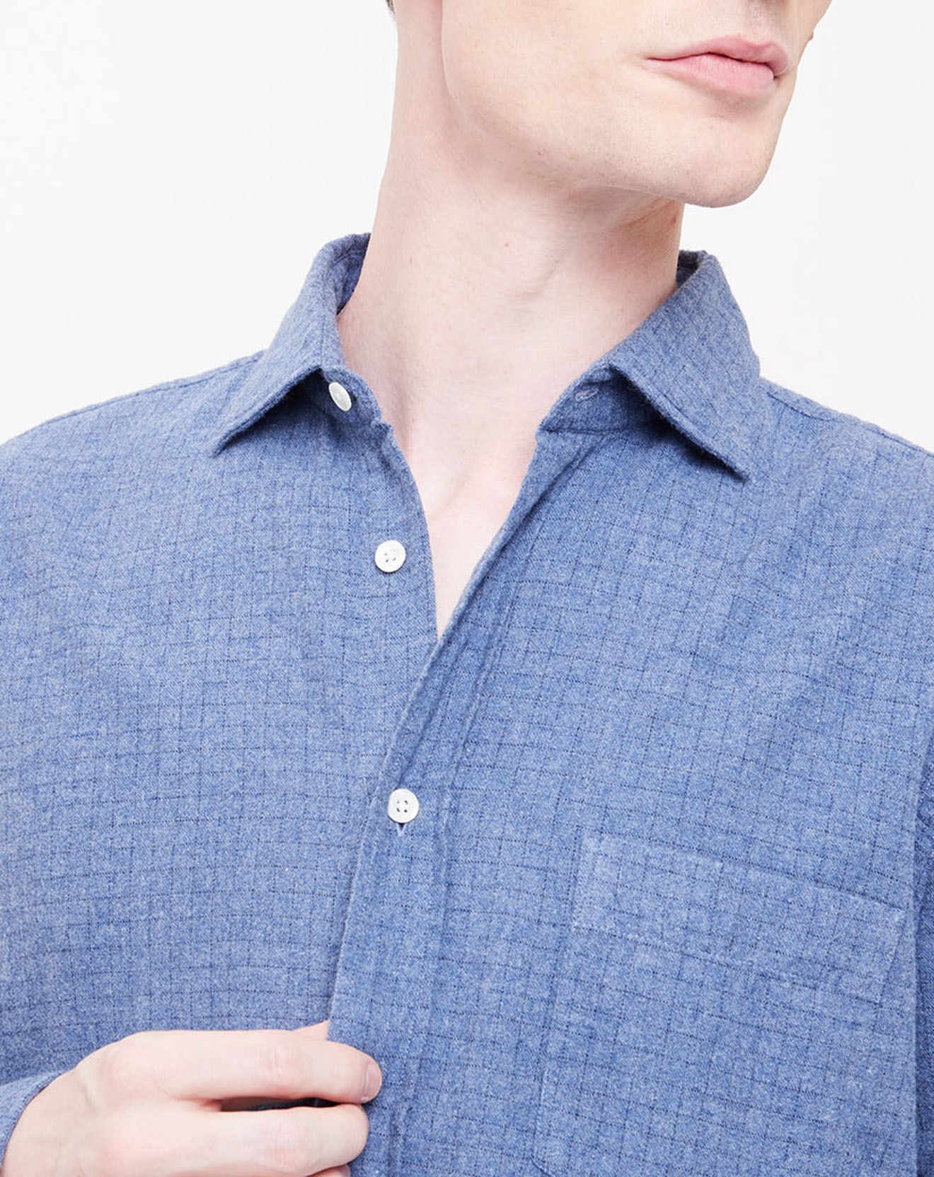 Hartford Chemise Regular en Flanelle de Coton Paul à carreaux bleu