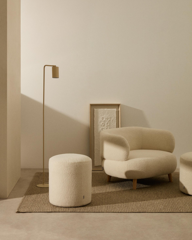 Kave Home Kaeli voetenbank Ø43 Green bouclé