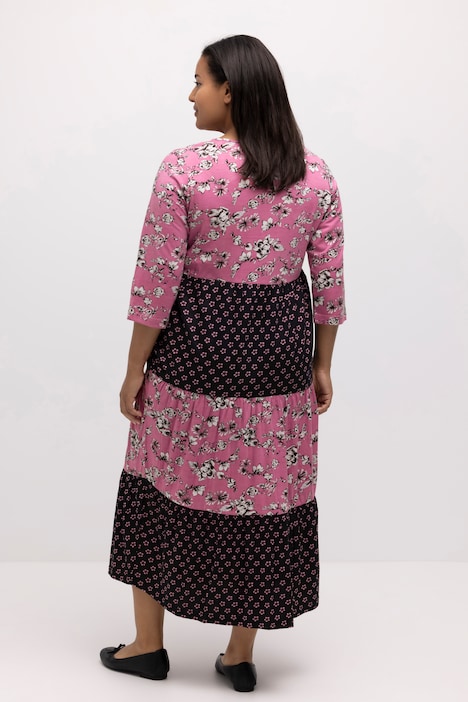 Midikleid, Mustermix-Streifen, Rundhals, 3/4-Ärmel