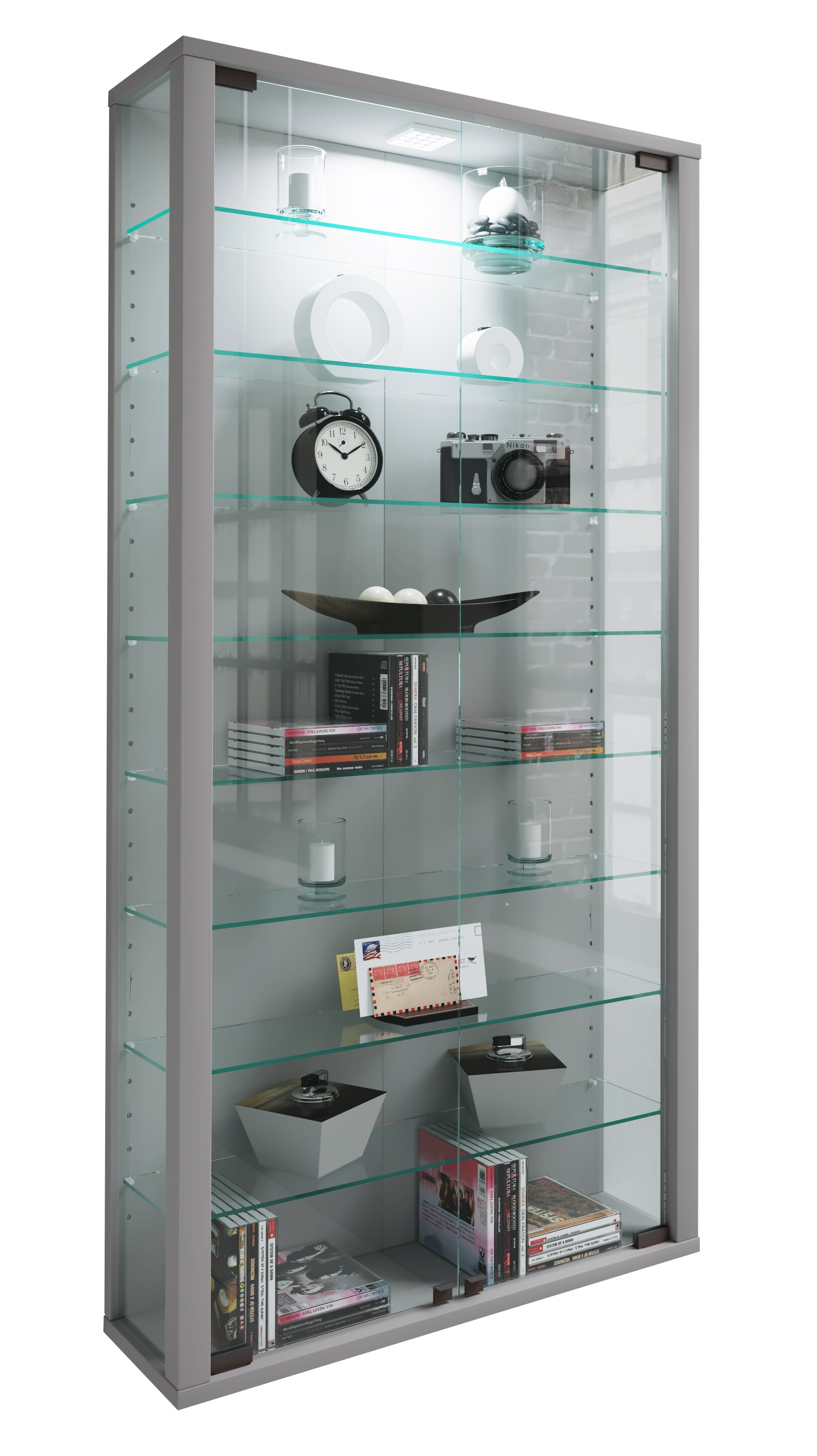 VCM Glasvitrine hängend | Vitrine Glas mit ESG-Sicherheitsglas | Maße: H. 114 x B. 59 x T. 18 cm | Hängevitrine Glas | Modern und platzsparend | Glas Vitrinenschrank - Vitrosa Maxi