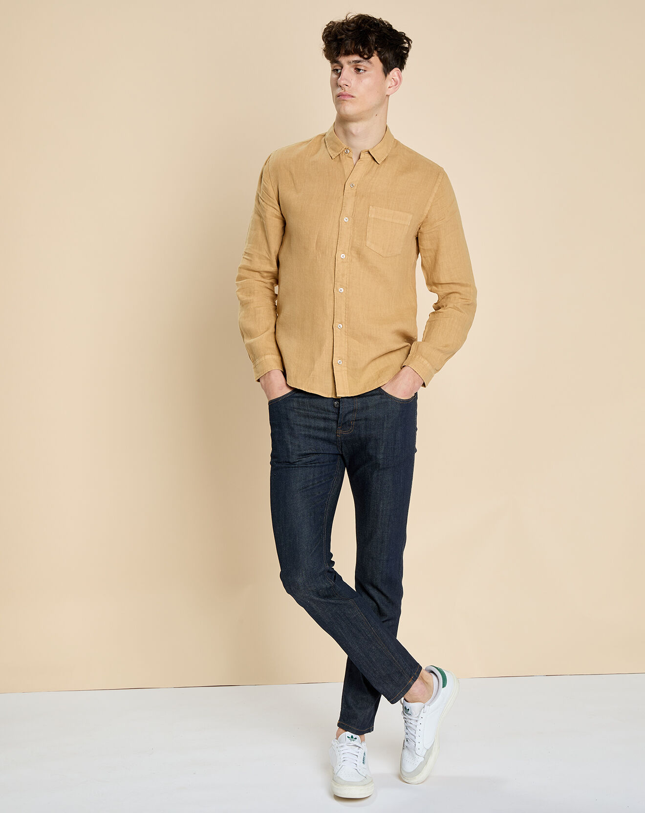 Harris Wilson Chemise slim 100% Lin Danny camel