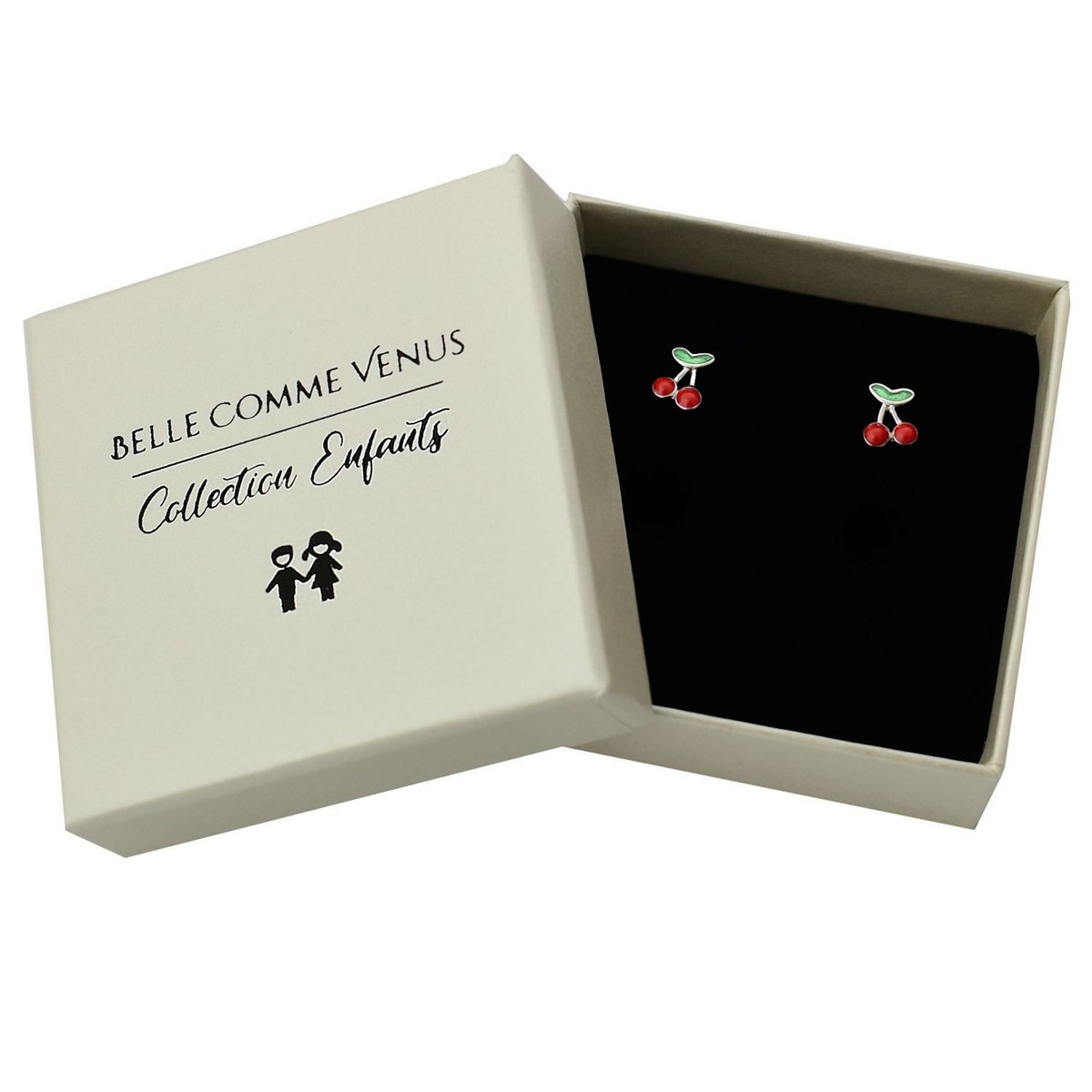 Boucles d'oreilles cerise émail rouge et vert Argent 925 Rhodié