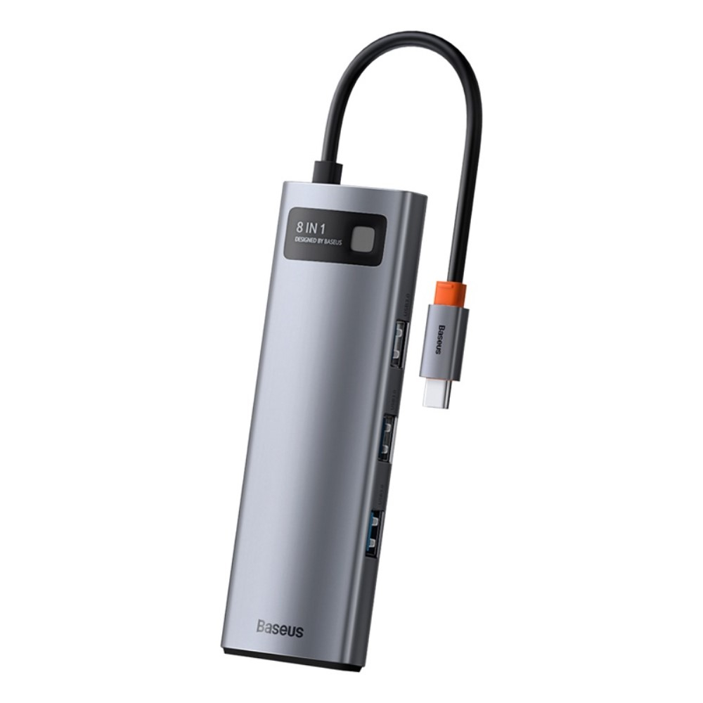 8in1 USB C Multiport Adapter mit USB C (PD) / 4K HDMI @30Hz / 3x USB 3.0 / SD / Micro-SD / RJ45 Port - Grau