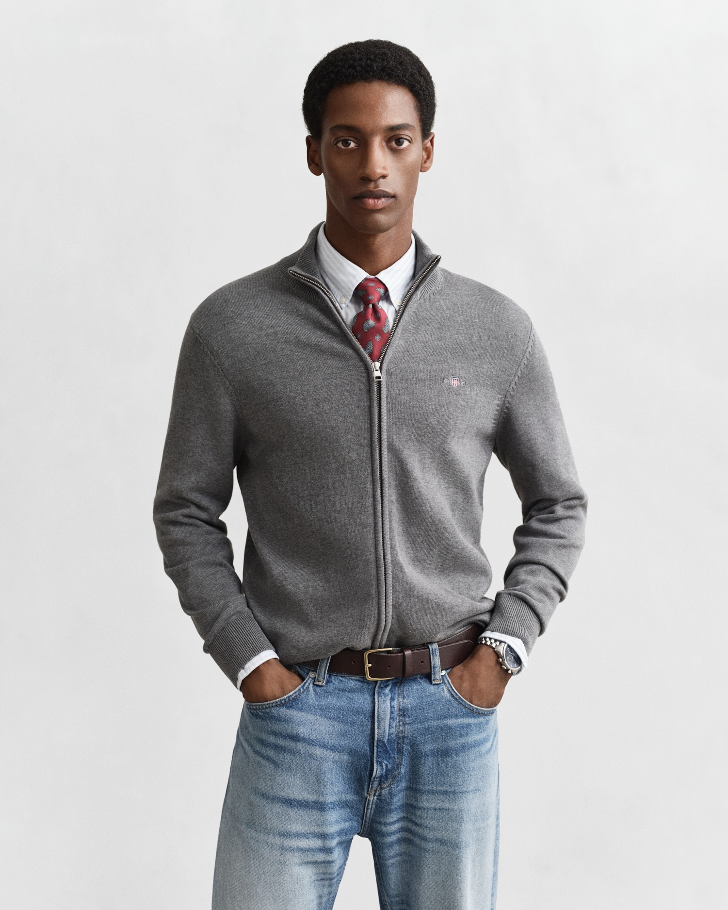 Gant Cardigan »CASUAL COTTON ZIP CARDIGAN«, Mit Rippbündchen an Stehkragen, Ärmeln und Saum