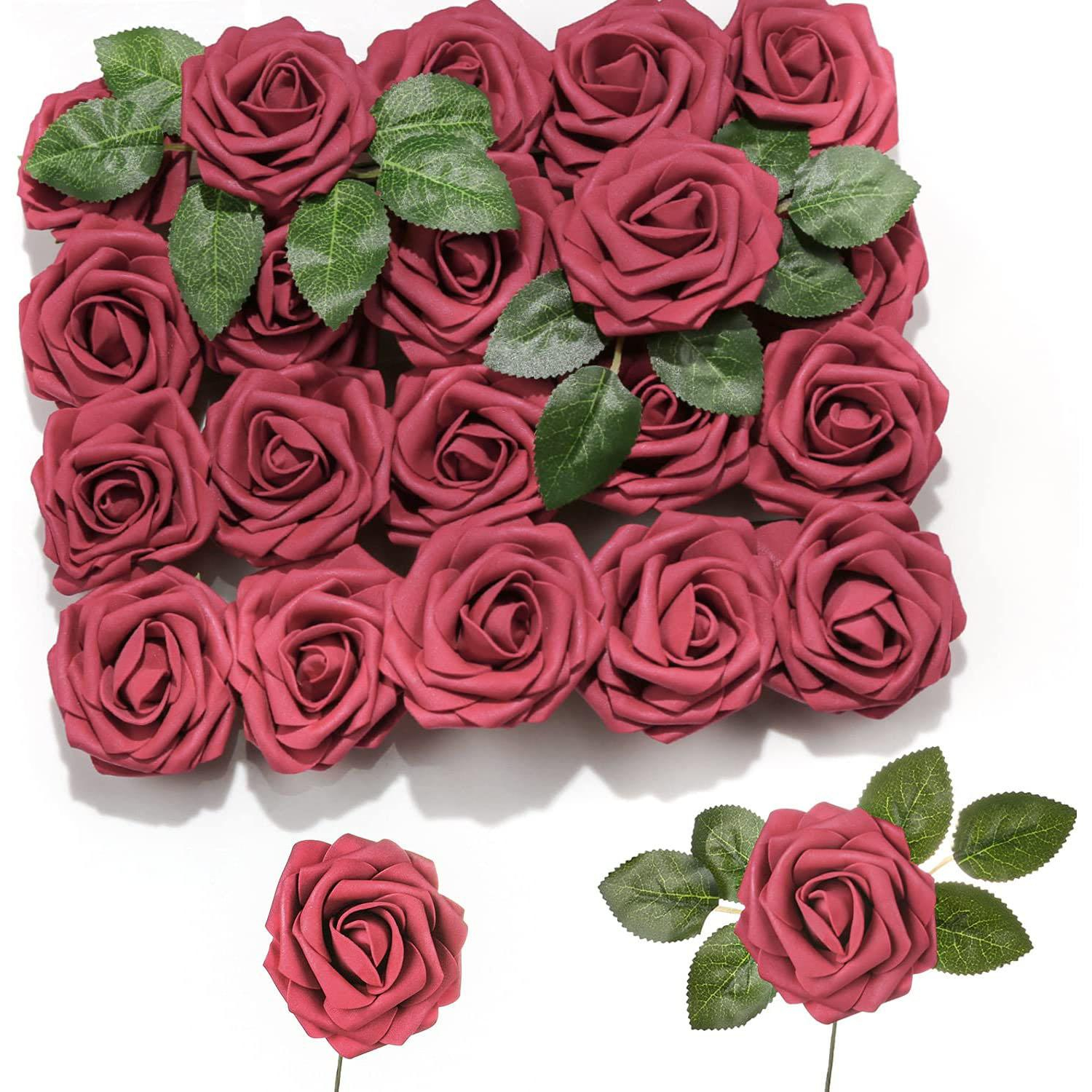 (25er Set) Ø75mm Romantische Blumenwand Schaumstoff Rosen Deko Blumen - Rot