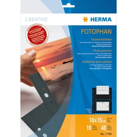 HERMA Fotophan Fotosichthüllen, 10 x 15 cm quer, schwarz, 10 Hüllen