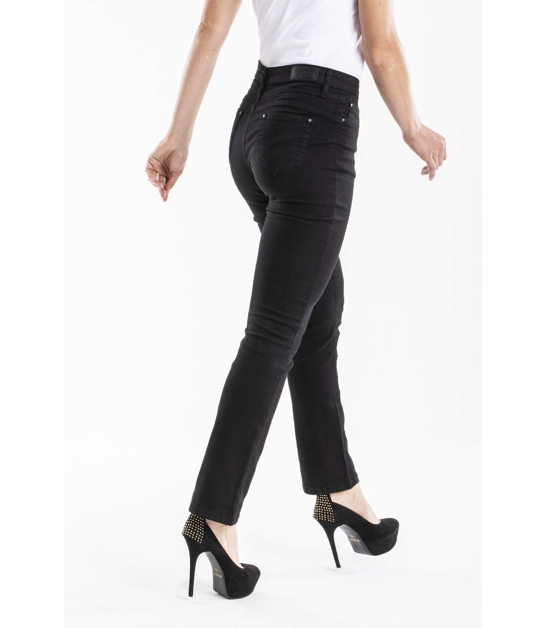 Jeans coupe droite taille haute OCHOBO NOIR