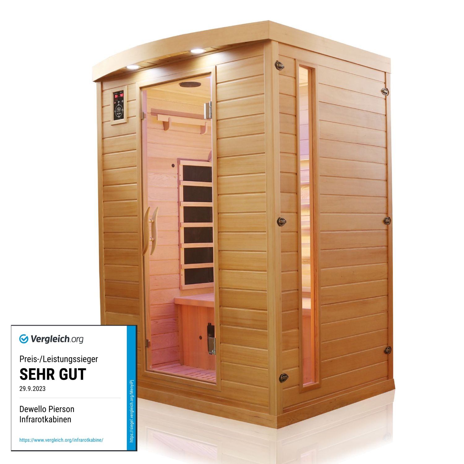 Dewello® Infrarotkabine Infrarotsauna PIERSON 135cm x 105cm inkl. 5 Vollspektrumstrahler, 3 Karbonstrahler, 2 Personen