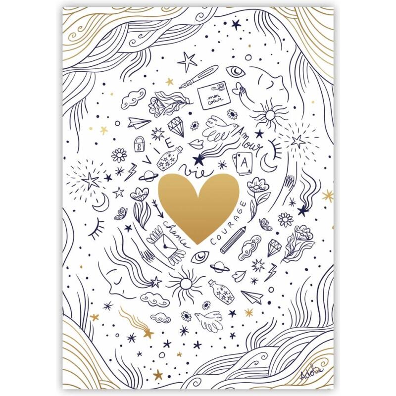 Adolie, Set de correspondance 12x16,5 cm contenant 8 cartes simples 11x15,5 cm assorties et 8 enveloppes Pollen C6 blanc naturel