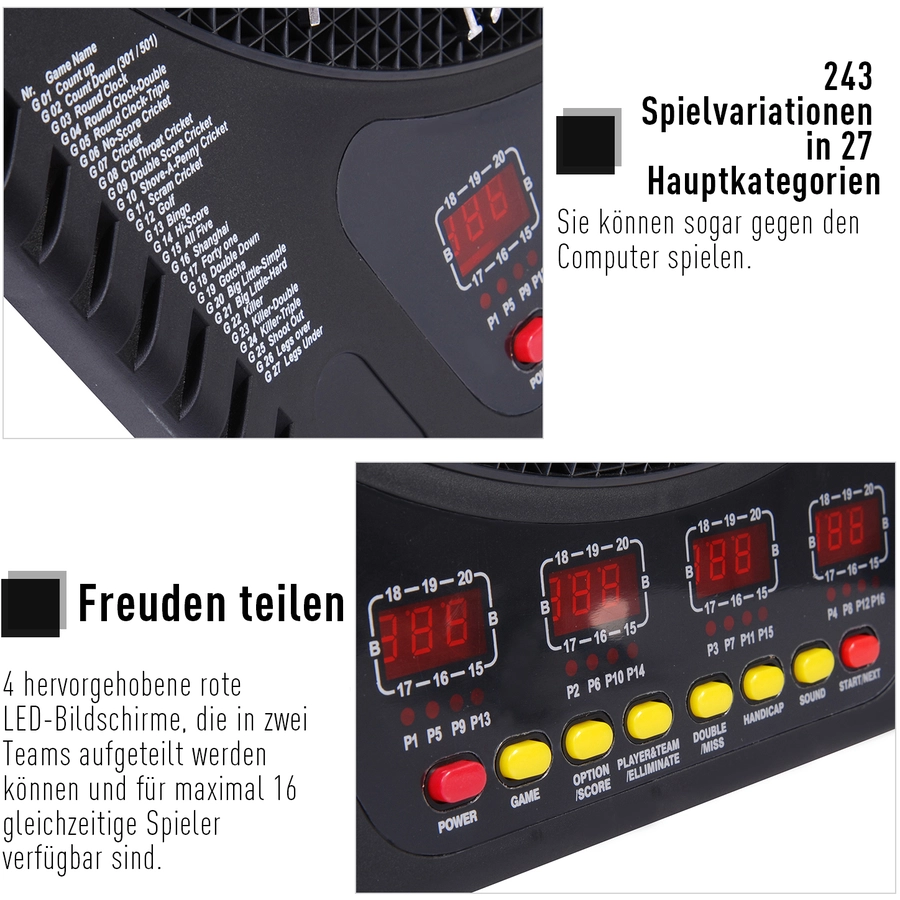HOMCOM Elektronische Dartscheibe für bis zu 16 Spieler schwarz