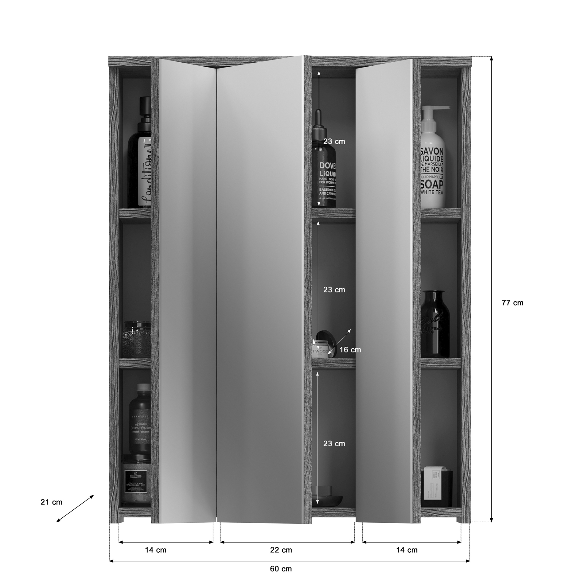 Spiegelschrank BLAKE - rauchsilber - mit Beleuchtung - 64 cm