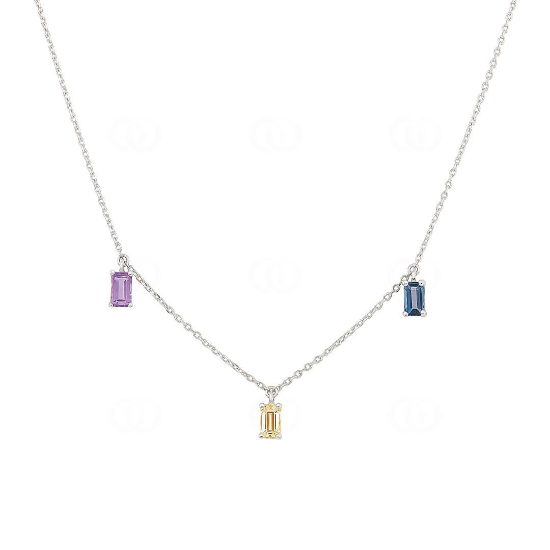 Collier 750/18 K Weissgold mit Farbsteinen