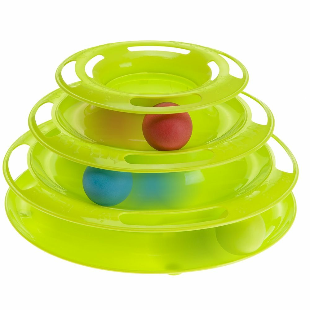 Ferplast jeu interactif pour chats twister en plastique, avec pieds anti-dérapant, 4 couches, 3 balles incluses