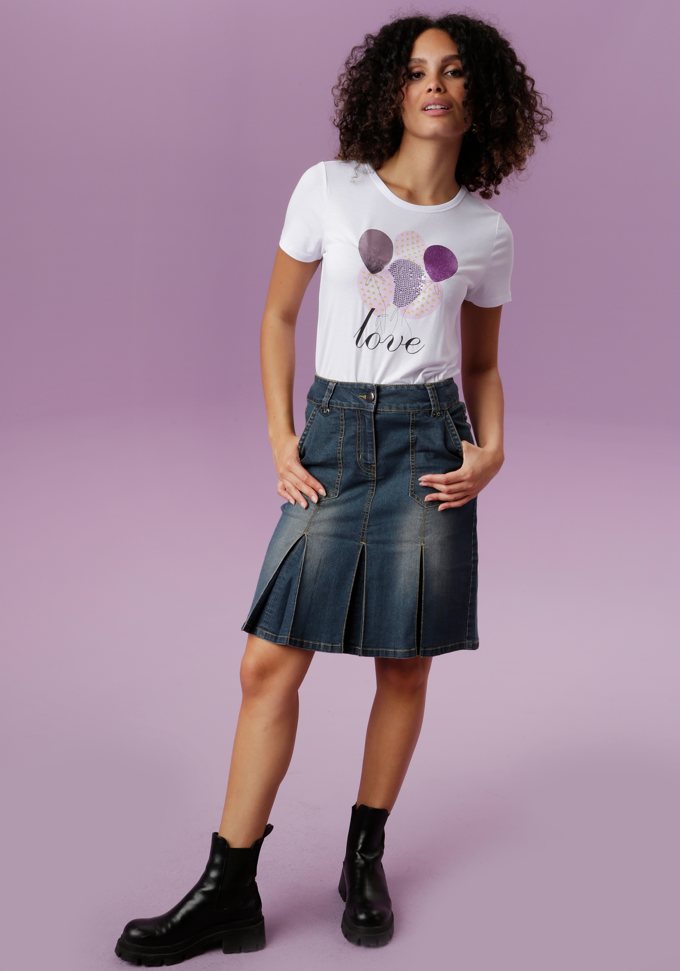 Aniston CASUAL Jeansrock , mit eingelegten Falten