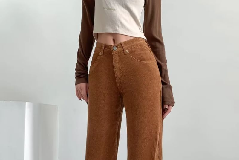 Ulark - Hoge taille effen corduroy rechte broek