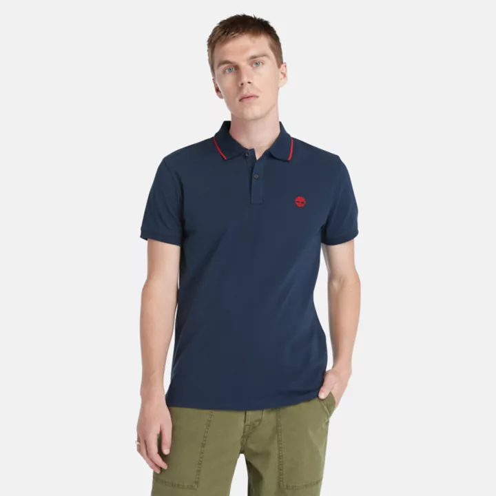 Polo à col imprimé Millers River pour homme en bleu foncé
