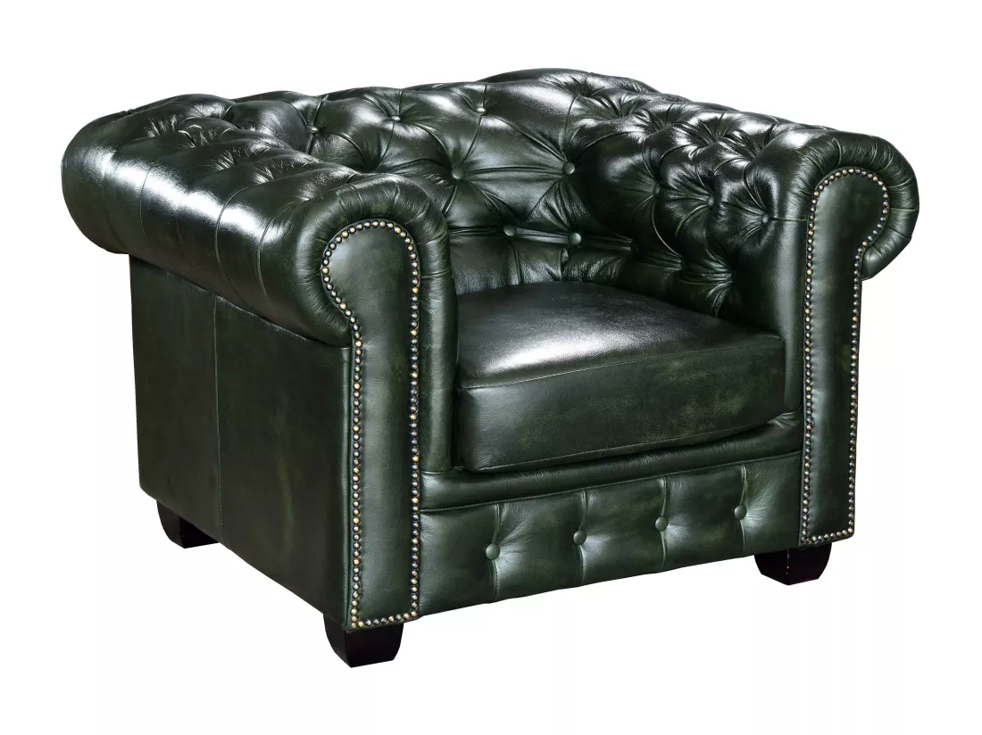 Canapés chesterfield 3 places 2 places et un fauteuil BRENTON 100% cuir de buffle - Vert Empire