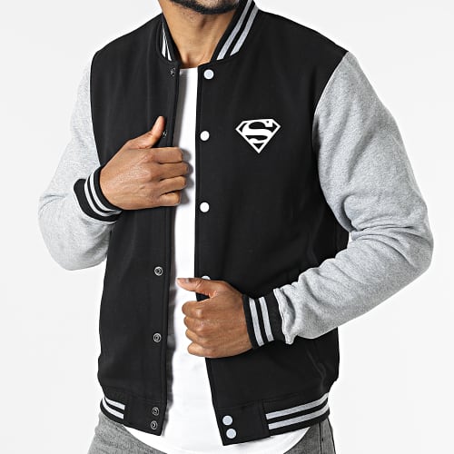 Veste Teddy Logo Noir Gris Chiné Blanc