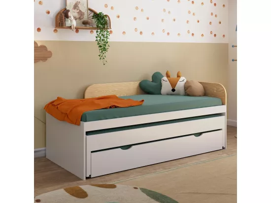 Lit gigogne 3 places 90x200 cm bois massif blanc NOHA