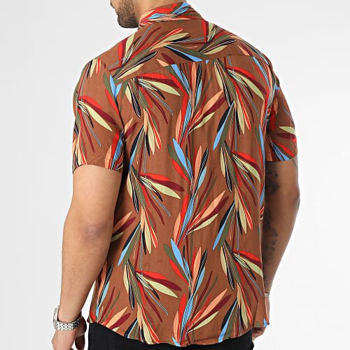 Chemise Manches Courtes Floral Marron