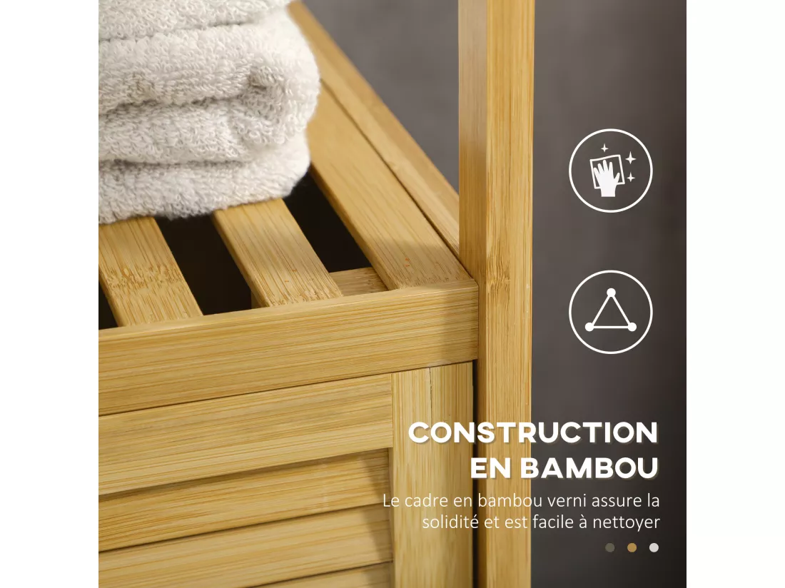 Meuble bas salle de bain rangement salle de bain 1 porte 2 étagères bois bambou verni