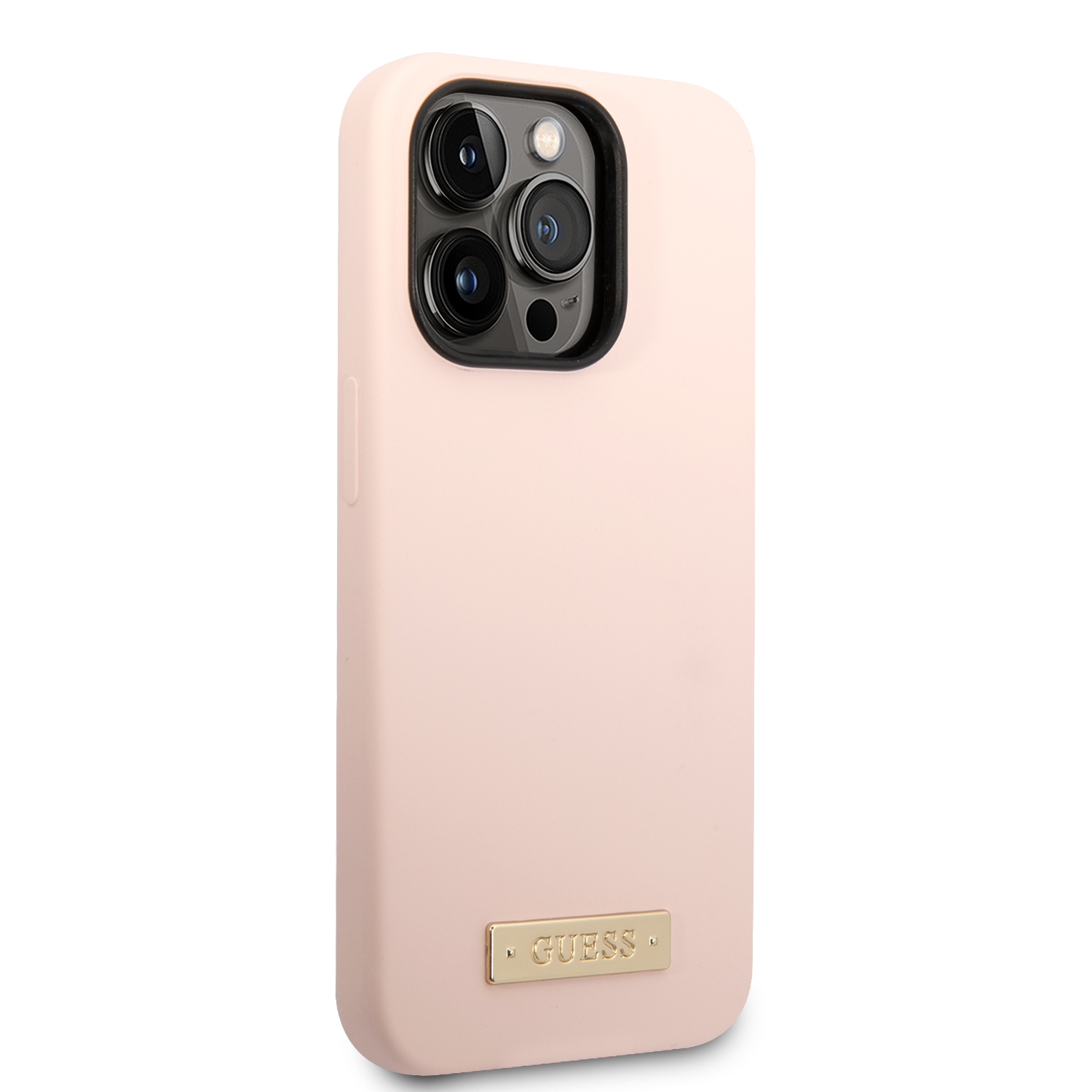 iPhone 14 Pro Max MagSafe Silikon Hardcase Hülle Logo Plate (GUHMP14XSBPLP) - Rosa / Gold