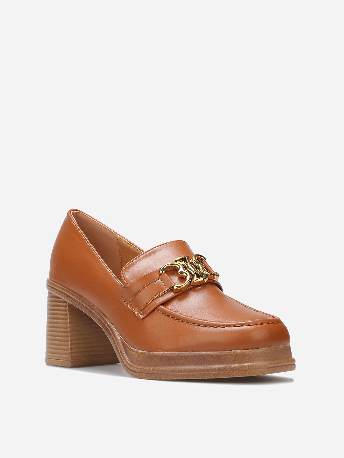 Mocassins à talon et boucle dorée- Camel