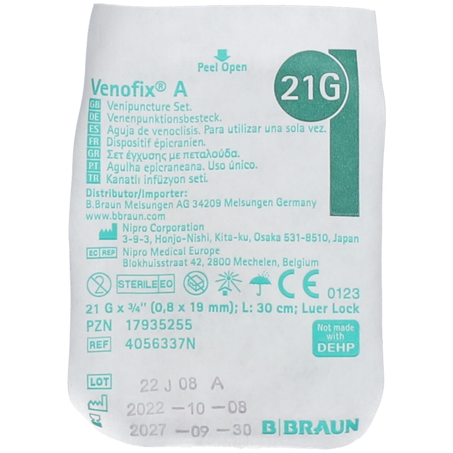 VENOFIX A Venenpunktionsbesteck 21 G 0,8x19mm 30cm grün