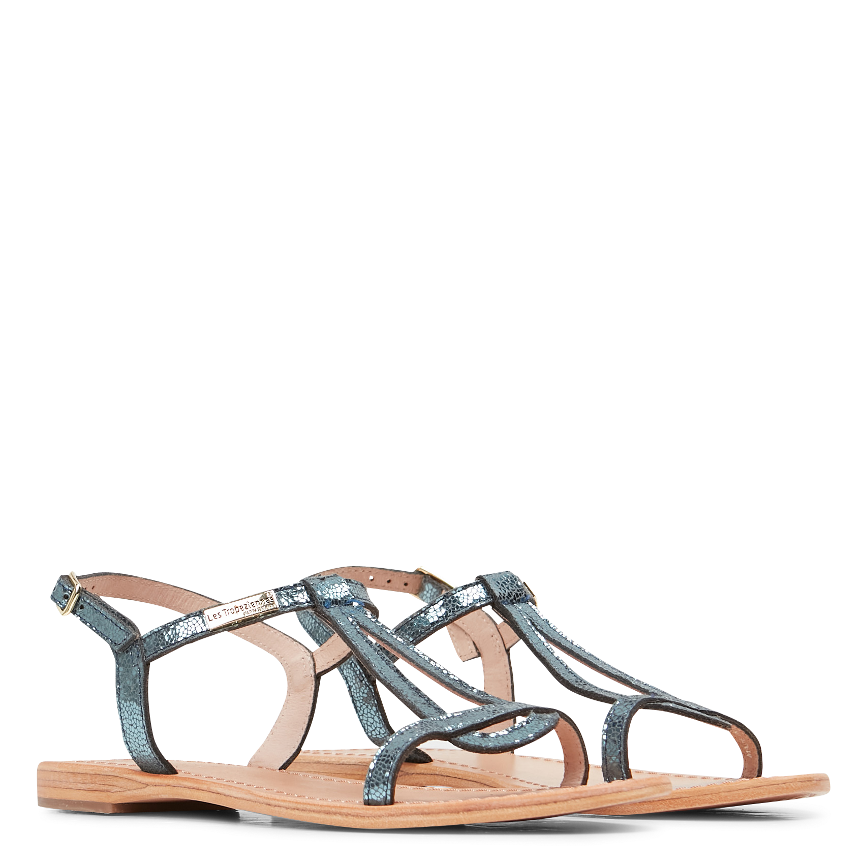 HAMAT - Sandales plates en cuir métallisé | Bleu