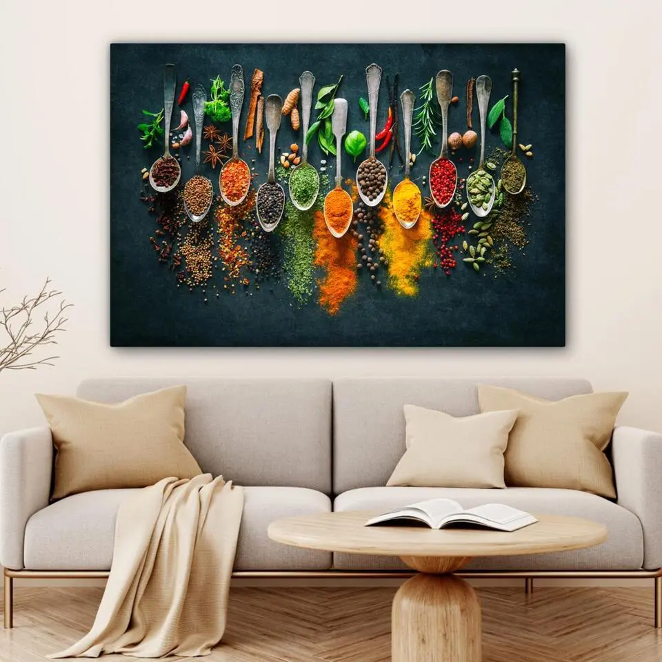 MuchoWow Canvas Schilderij 120x80cm Kruiden Specerijen Lepels