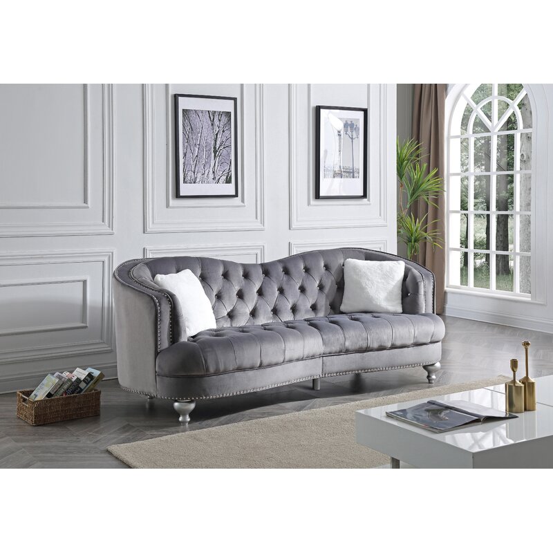 Karli 90&rdquo; Velvet Recessed Arm Curved Sofa