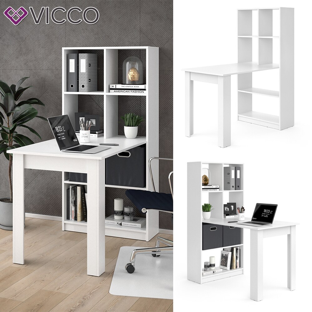 Vicco Schreibtisch Gael weiß Computertisch mit Ablage Regal Raumteiler Bürotisch