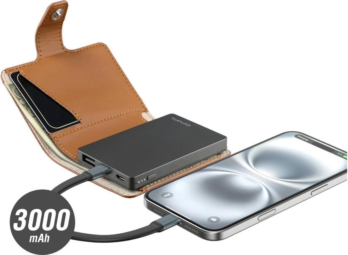 (11W) 3000mAh USB C / USB A Powerbank Wallet Ladegerät mit RFID Schutz (541315) - Braun