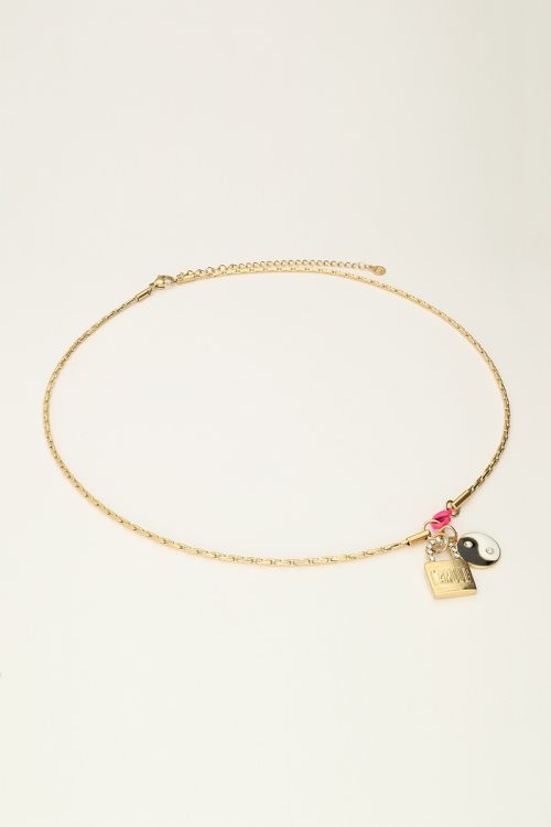 Candy ketting met bedels en roze slotje